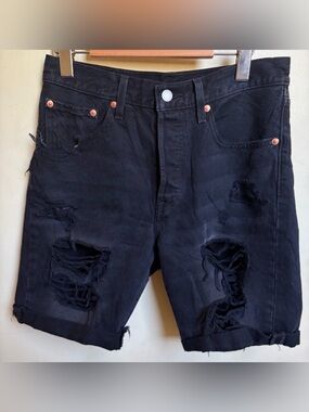 Levi’s 501 Distressed Black Shorts Jorts Size 27 Monochrome Summer Vacation